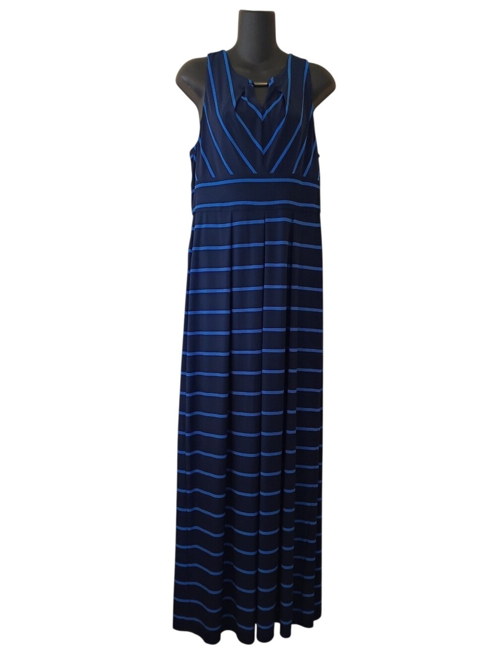 Maxi Dress Women's Blue Sleeveless Tank Keyhole Scoop Neck Long Dress Size Large